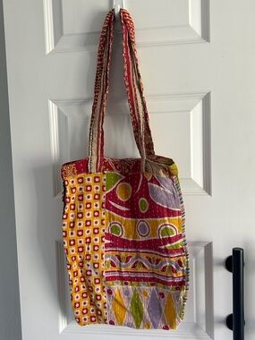 Kantha Boho Artisan hand sewn Cotton reversible Patchwork Tote Bag